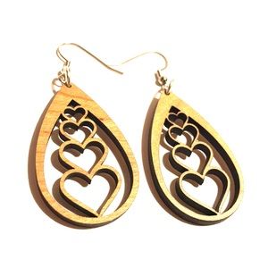 DOVAJEAN Jewelry Cherry Wood Laser Heart Earring